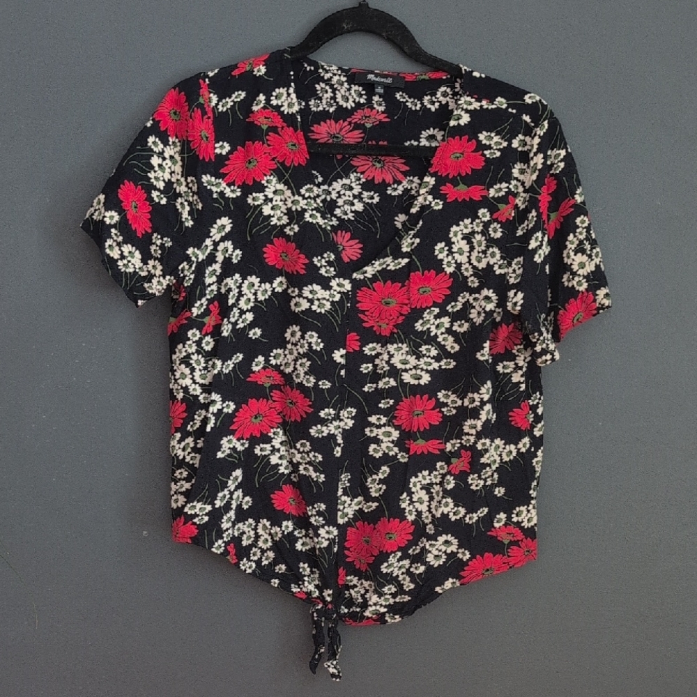 Madewell Black and Red Floral Blouse